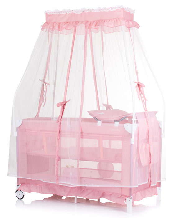 Cama de viagem 2 níveis com mosquiteiro Chipolino Palace Princess Pink