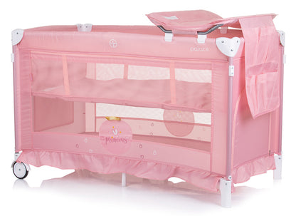 Cama de viagem 2 níveis com mosquiteiro Chipolino Palace Princess Pink