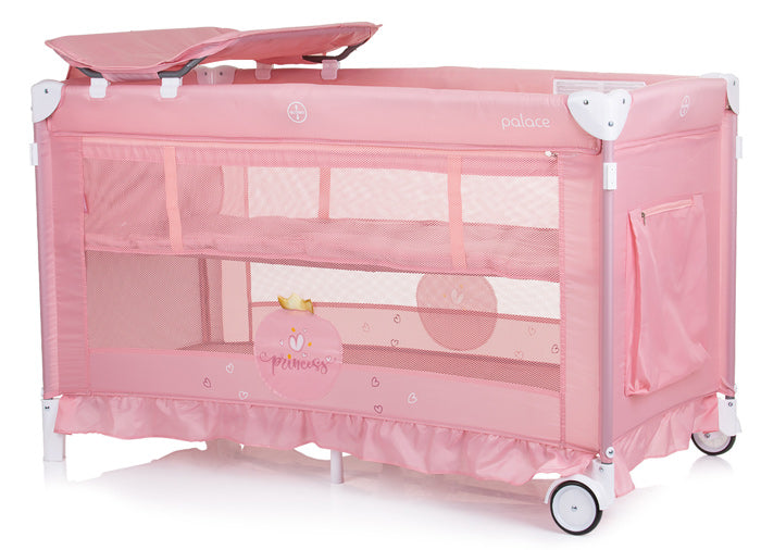 Cama de viagem 2 níveis com mosquiteiro Chipolino Palace Princess Pink