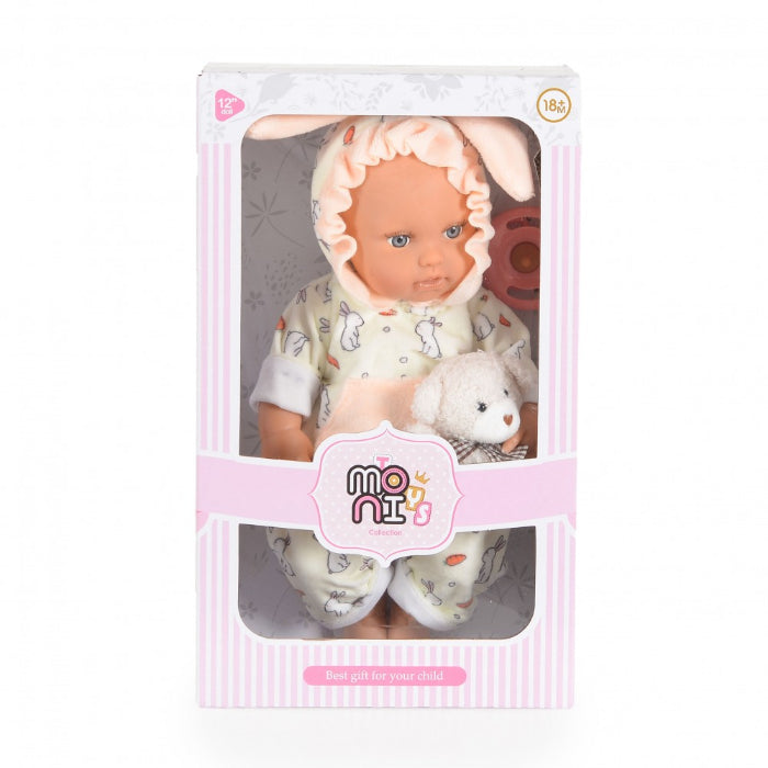 Boneca Moni Bear Baby Rabbit White 30 cm