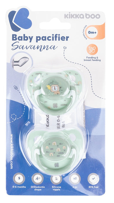 Chupetas 0-6m 2pçs Kikka Boo Savanna Menta