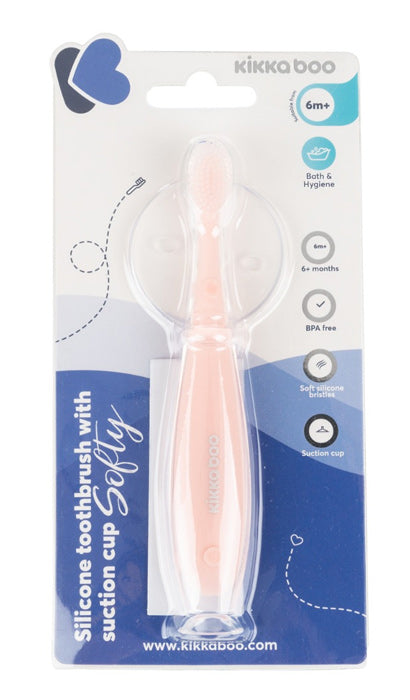 Escova de dentes em silicone com ventosa Kikka Boo Softy Rosa