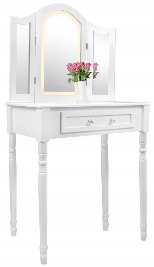 Consola com espelho luz e banco 74,5x40x137 cm branco