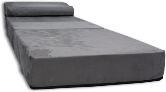Colchão dobrável com almofada 200x70x15 cm cinzento