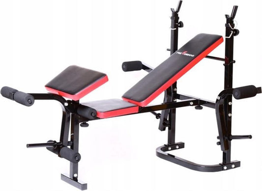 Banco de musculação multifuncional preto e vermelho