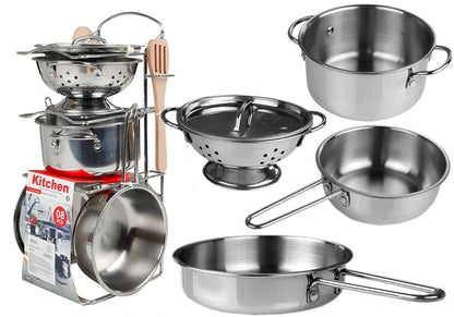 Conjunto mini panelas e frigideiras inox, 8 peças