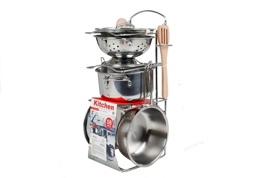 Conjunto mini panelas e frigideiras inox, 8 peças