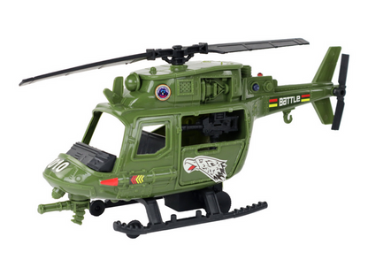 Militar com helicóptero, veículo de combate, torre de controlo e soldado