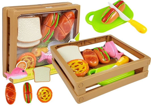Cozinha hot-dog para cortar com acessórios em cesto