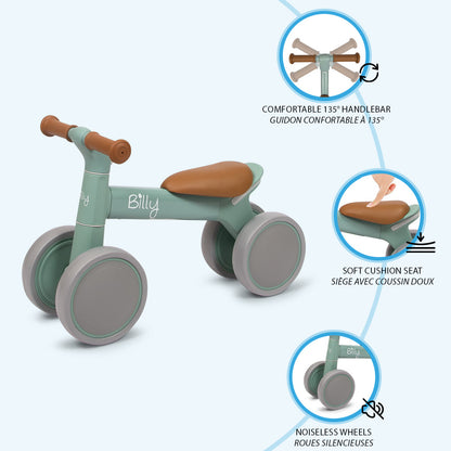 Bicicleta de Equilíbrio Pina Green - Gray Billy