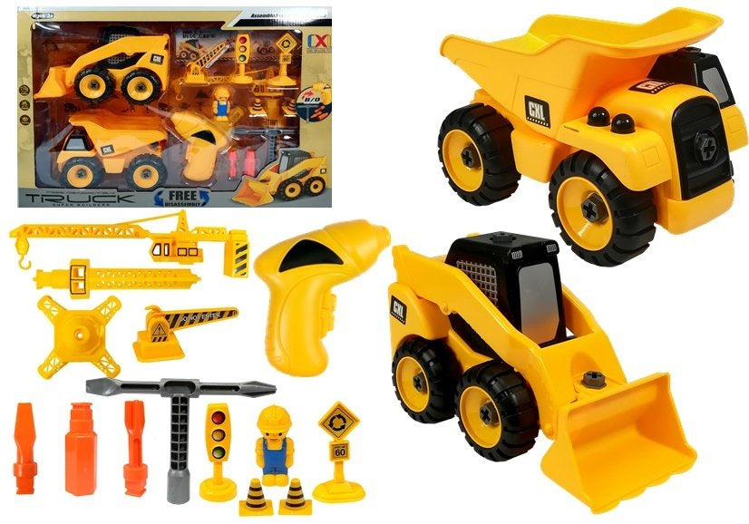 Brinquedo construção com escavadora camião e grua