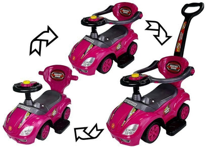 Andador Ride On 3 em 1 com pega parental rosa