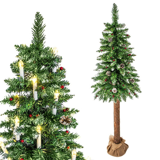 Árvore de Natal artificial 220 cm com tronco natural e neve