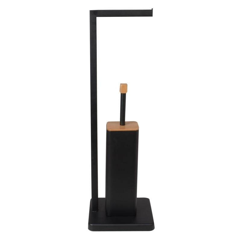 Suporte de papel higiénico com escova 20 x 64 cm preto e bambu