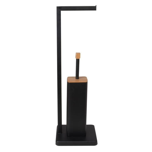 Suporte de papel higiénico com escova 20 x 64 cm preto e bambu