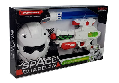 Pistola laser espacial com espada e máscara