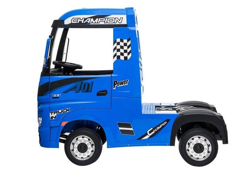 Camião elétrico infantil Mercedes Actros azul pintado MP4