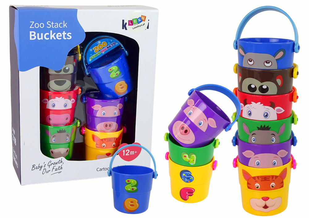 Conjunto baldes coloridos animais empilháveis