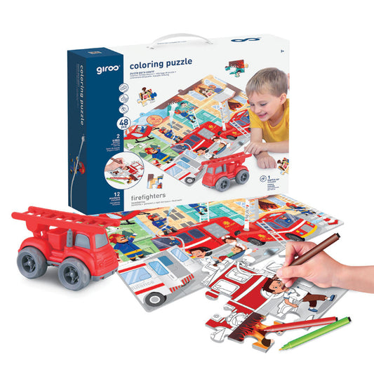 Puzzle Colorir 2 Faces + Carro 48 Pcs Bombeiros