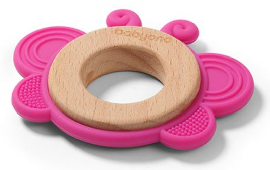 Mordedor de madeira e silicone Baby Ono Butterfly Rosa