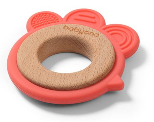 Mordedor de madeira e silicone Baby Ono Hen damasco