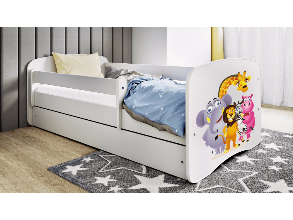 Cama 180 x 80 cm Kocot Kids com gaveta e colchão BabyDreams Zoo White