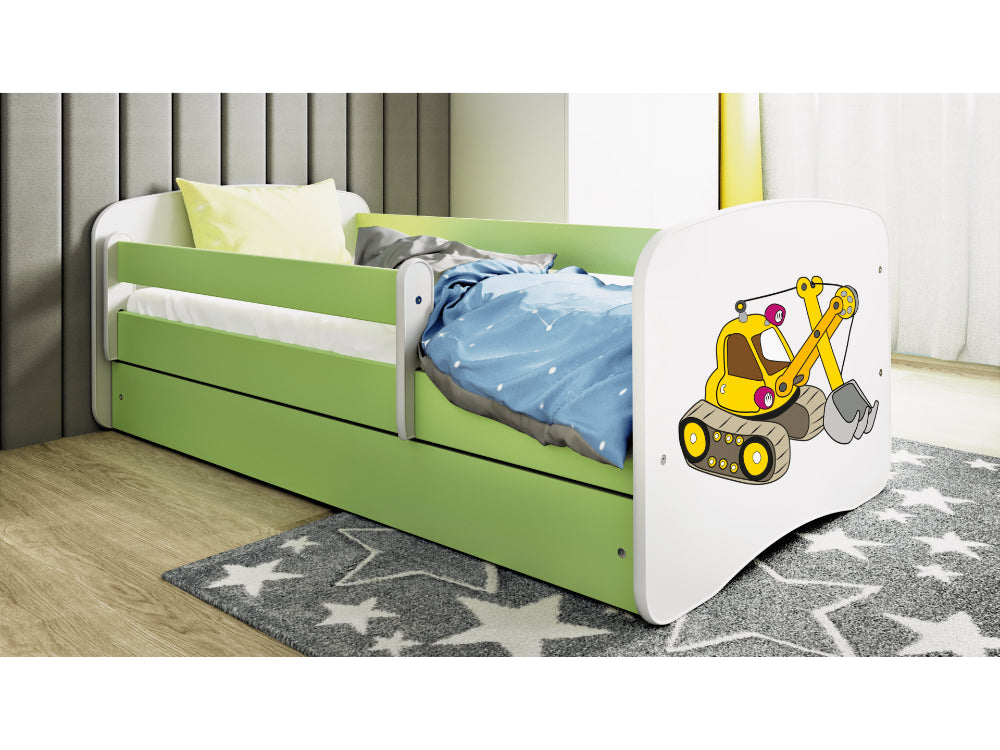 Cama 140 x 70 cm Kocot Kids com gaveta e colchão BabyDreams Digger Green