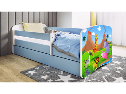 Cama 140 x 70 cm Kocot Kids com gaveta e colchão BabyDreams Safari Blue