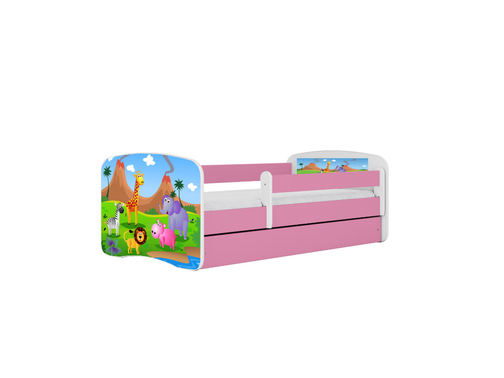 Cama 140 x 70 cm Kocot Kids com gaveta e colchão BabyDreams Safari Pink