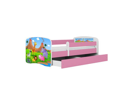Cama 160 x 80 cm Kocot Kids com gaveta e colchão BabyDreams Safari Pink