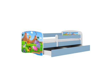 Cama 180 x 80 cm Kocot Kids com gaveta e colchão BabyDreams Safari Blue