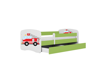 Cama 140 x 70 cm Kocot Kids com gaveta e colchão BabyDreams Fire Brigade Green