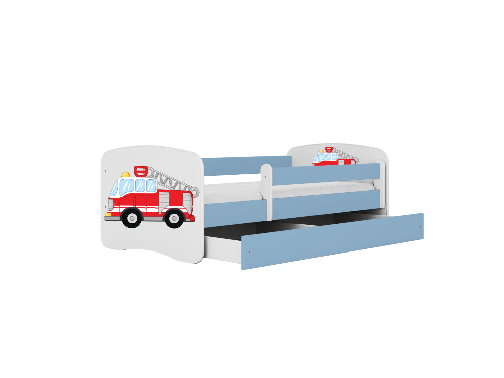 Cama 160 x80 cm Kocot Kids com gaveta e colchão BabyDreams Fire Brigade Blue