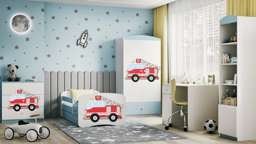 Cama 140 x 70 cm Kocot Kids com colchão BabyDreams Fire Brigade Blue