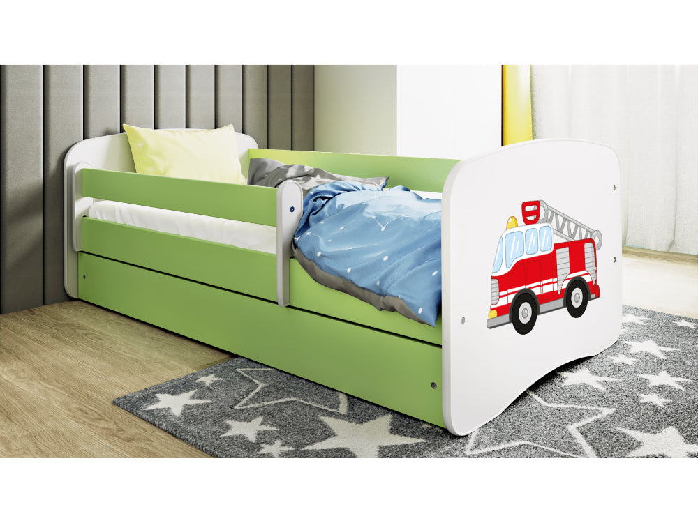 Cama 140 x 70 cm Kocot Kids com colchão BabyDreams Fire Brigade Green
