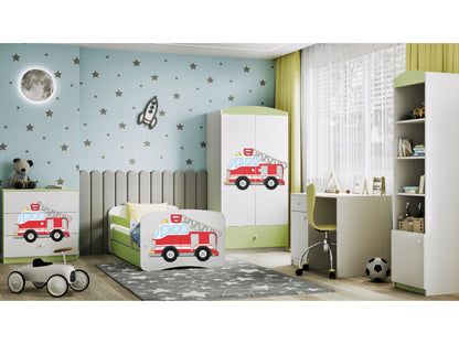 Cama 140 x 70 cm Kocot Kids com colchão BabyDreams Fire Brigade Green