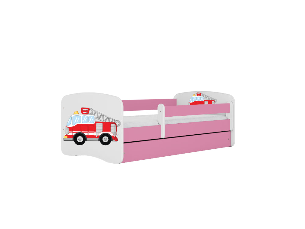 Cama 180 x 80 cm Kocot Kids com gaveta e colchão BabyDreams Fire Brigade Pink