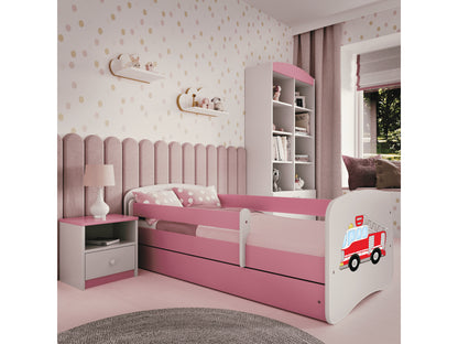 Cama 180 x 80 cm Kocot Kids com gaveta e colchão BabyDreams Fire Brigade Pink