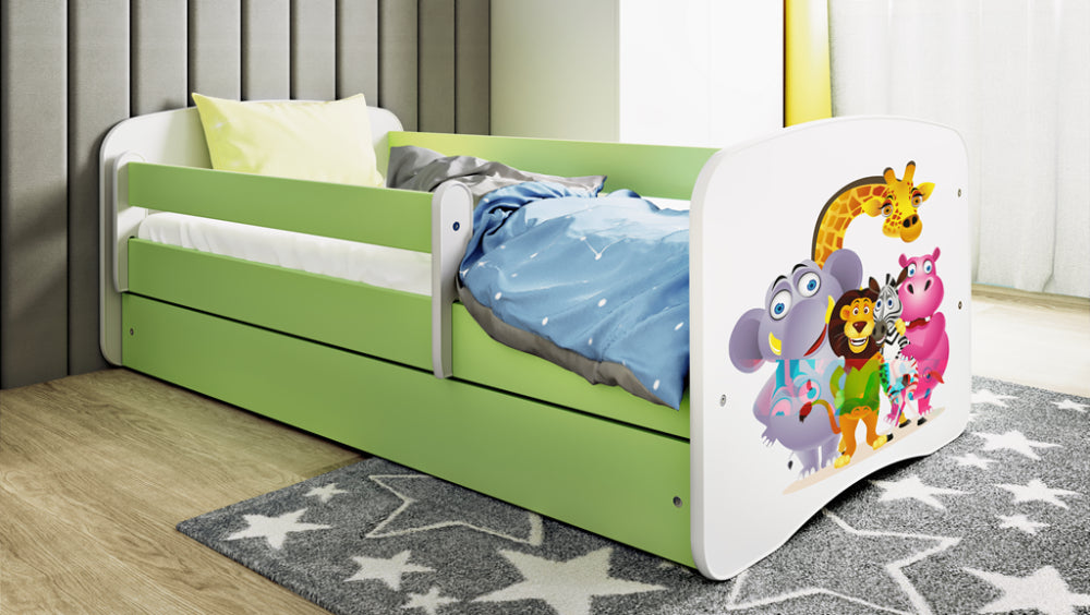 Cama 140 x 70 cm Kocot Kids com colchão BabyDreams Zoo Green