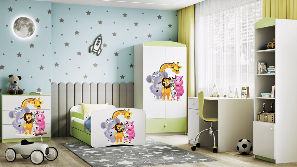Cama 140 x 70 cm Kocot Kids com colchão BabyDreams Zoo Green