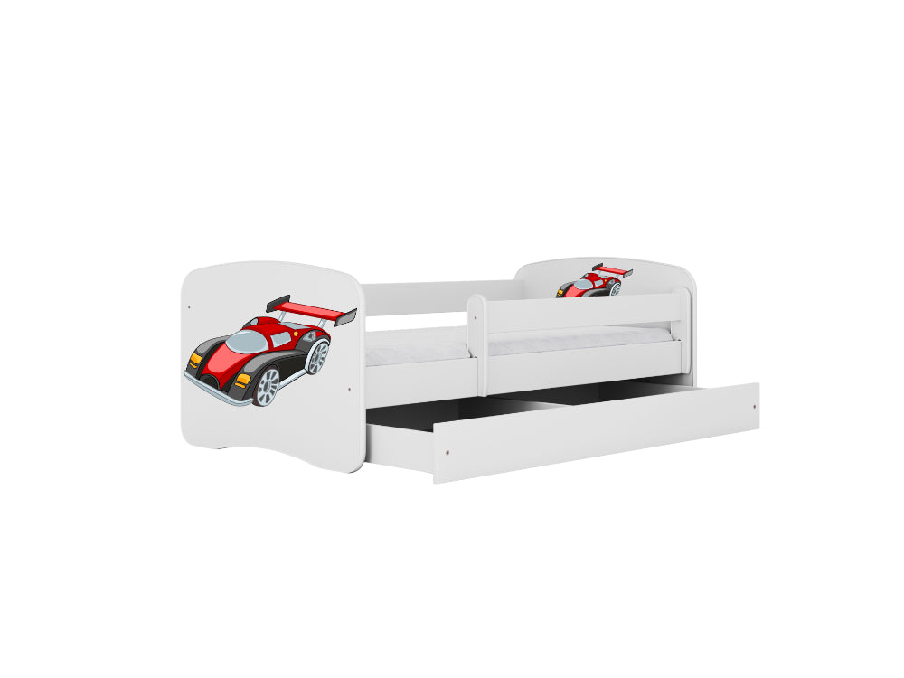 Cama 180 x 80 cm Kocot Kids com gaveta e colchão BabyDreams Racing Car White