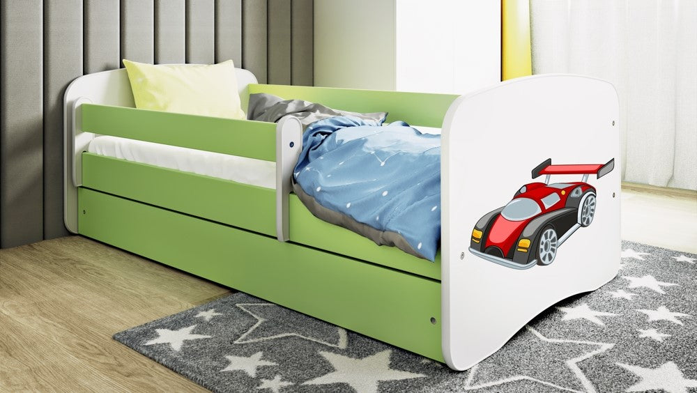 Cama 140 x 70 cm Kocot Kids com colchão BabyDreams Racing Car Green