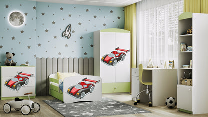 Cama 140 x 70 cm Kocot Kids com colchão BabyDreams Racing Car Green