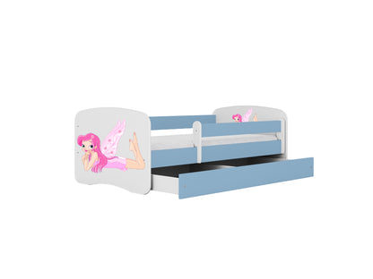 Cama 140 x 70 cm Kocot Kids com gaveta e colchão BabyDreams Fairy com asas Blue