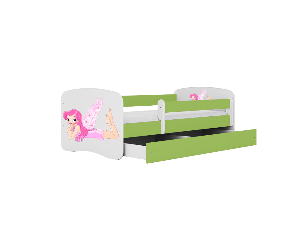 Cama 140 x 70 cm Kocot Kids com gaveta e colchão BabyDreams Fairy com asas Green