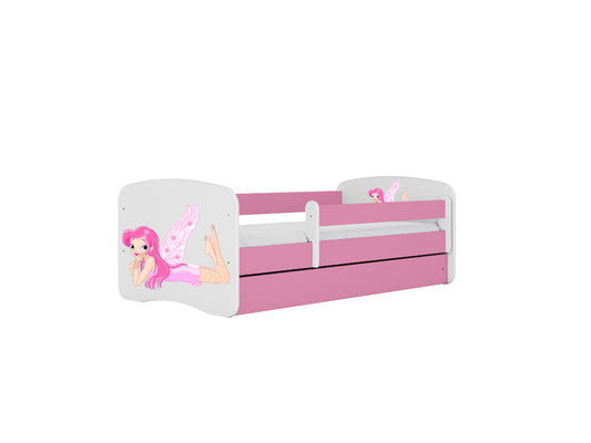 Cama 180 x 80 cm Kocot Kids com gaveta e colchão BabyDreams Fairy com asas Pink