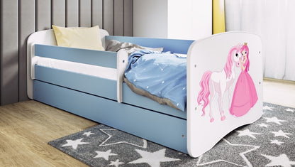 Cama 140 x 70 cm Kocot Kids com colchão BabyDreams Princess and Horse Blue