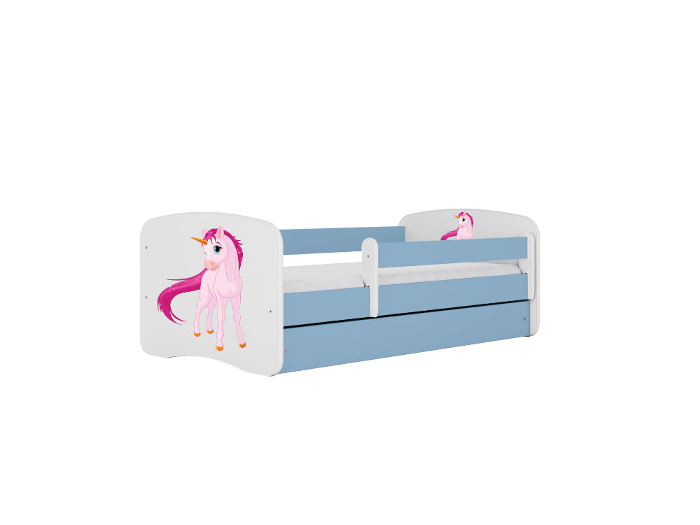 Cama 160 x80 cm Kocot Kids com gaveta e colchão BabyDreams Unicorn Blue