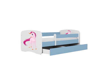 Cama 160 x80 cm Kocot Kids com gaveta e colchão BabyDreams Unicorn Blue