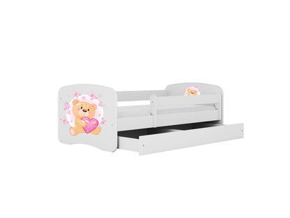 Cama 160 x80 cm Kocot Kids com gaveta e colchão BabyDreams Teddybear Butterflies White